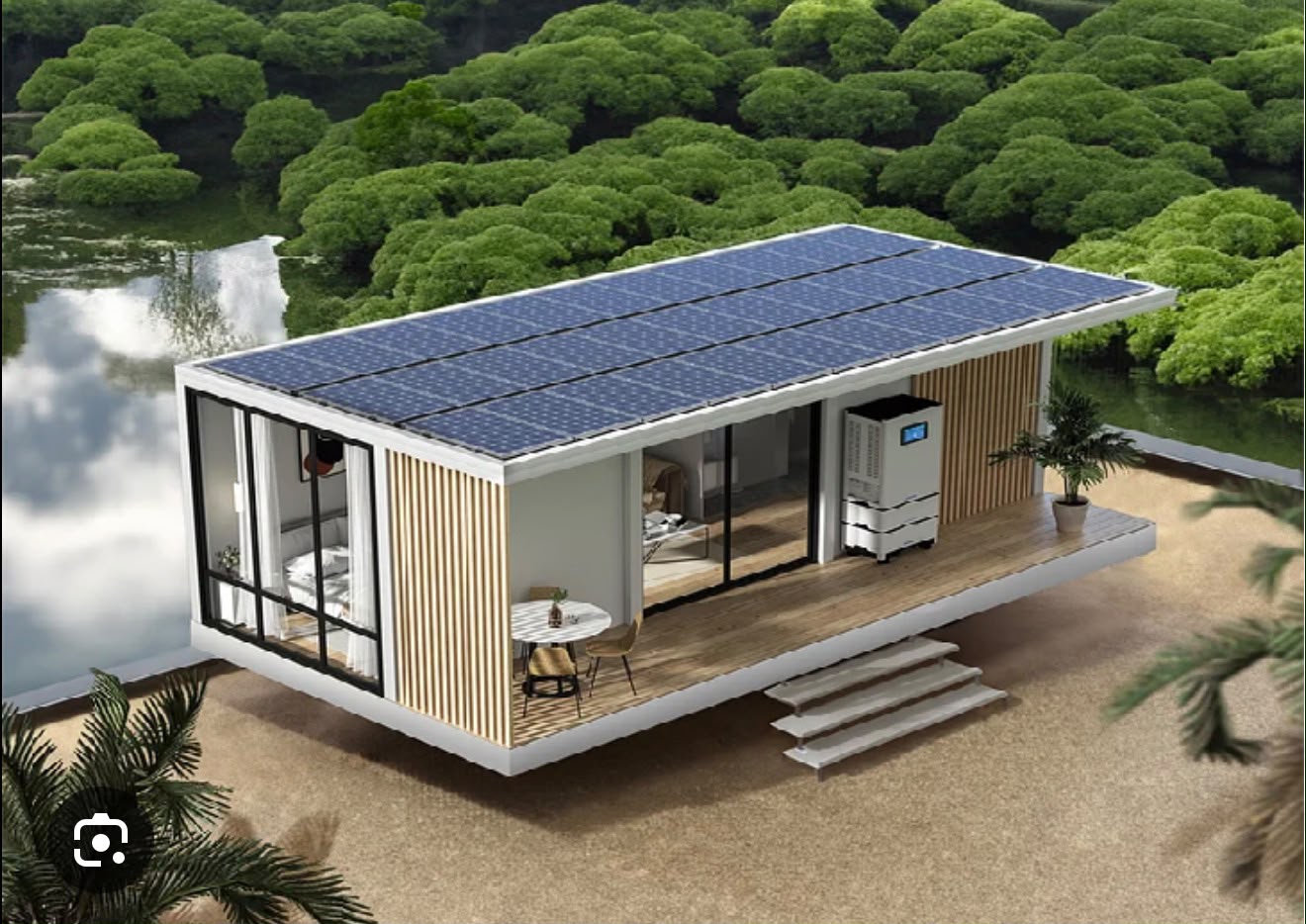 Casa prefabricada contemporánea preparada para energía solar